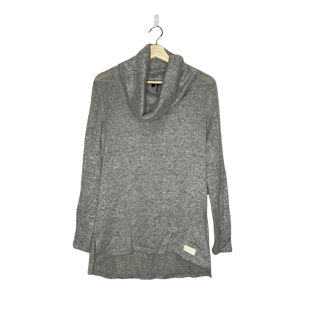 DKNY Sweater Womens Small S Gray Cowl Neck High Low Long Sleeve Side Slits
